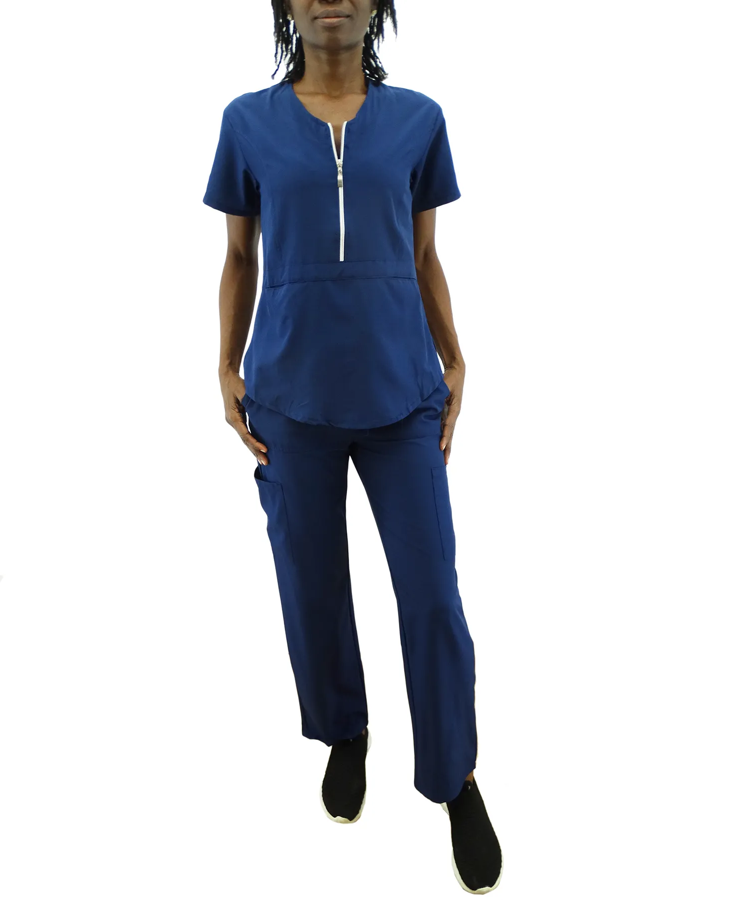 1288NAVY, Flex Core, Stretch 2Pc Scrub Set w/ Zipper - Navy