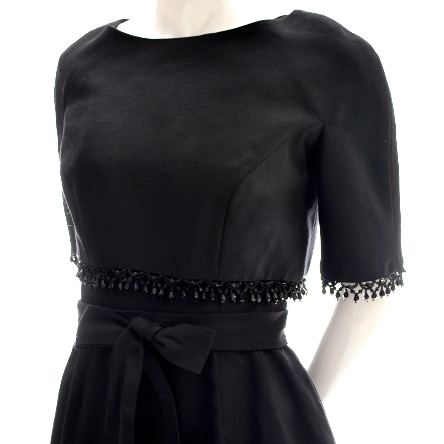 1960s Edward Abbott Vintage Black Dress w/ Beaded Cropped Bolero Jacket