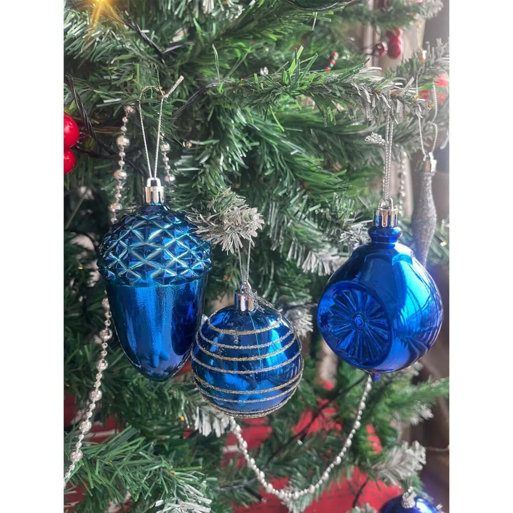 29 pcs Shiny Metallic Cobalt Blue Hanging Christmas Tree Ornaments