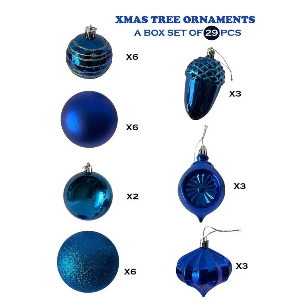 29 pcs Shiny Metallic Cobalt Blue Hanging Christmas Tree Ornaments