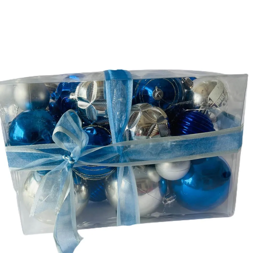 34 pcs, Blue & Silver Colour Hanging Christmas Tree Ornaments