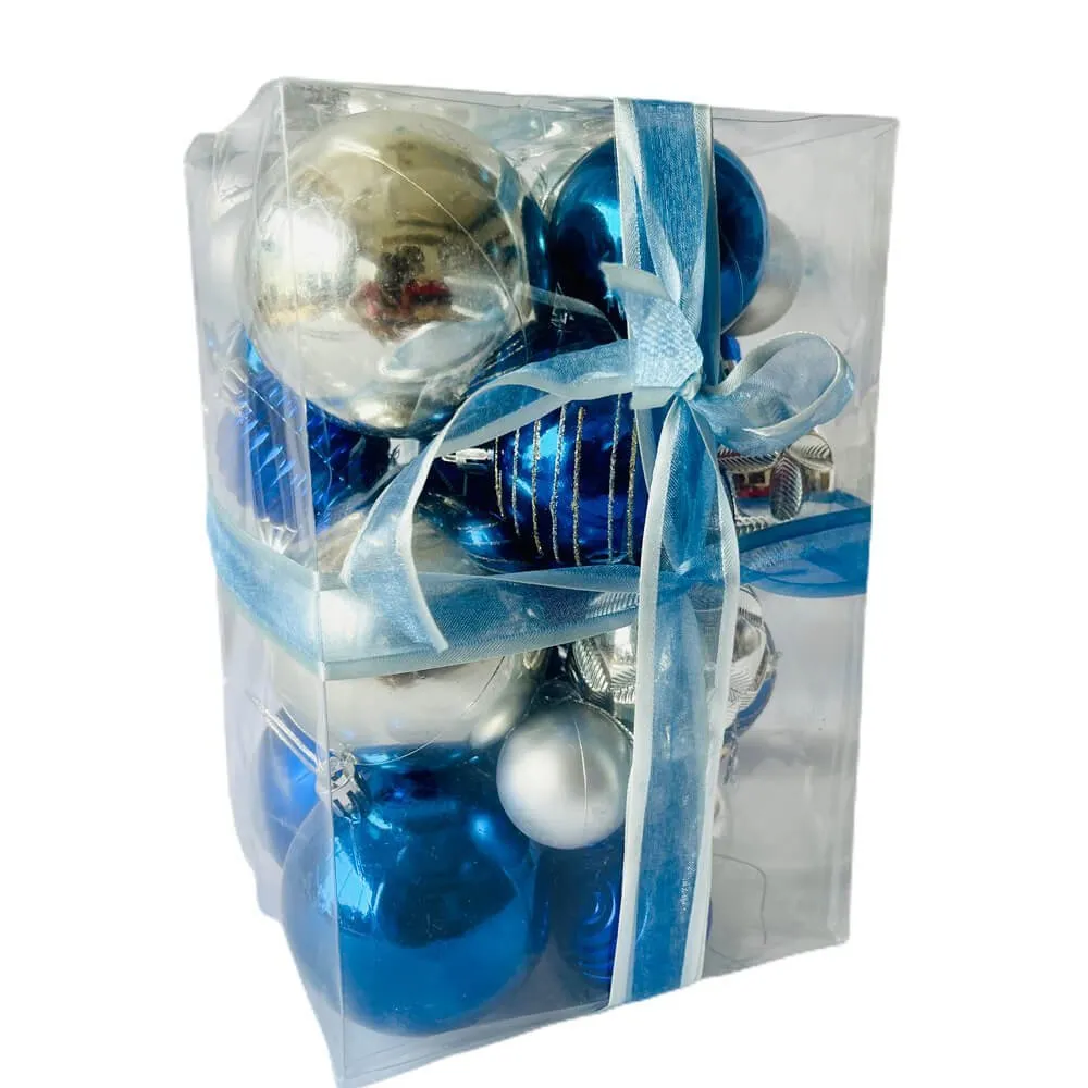 34 pcs, Blue & Silver Colour Hanging Christmas Tree Ornaments