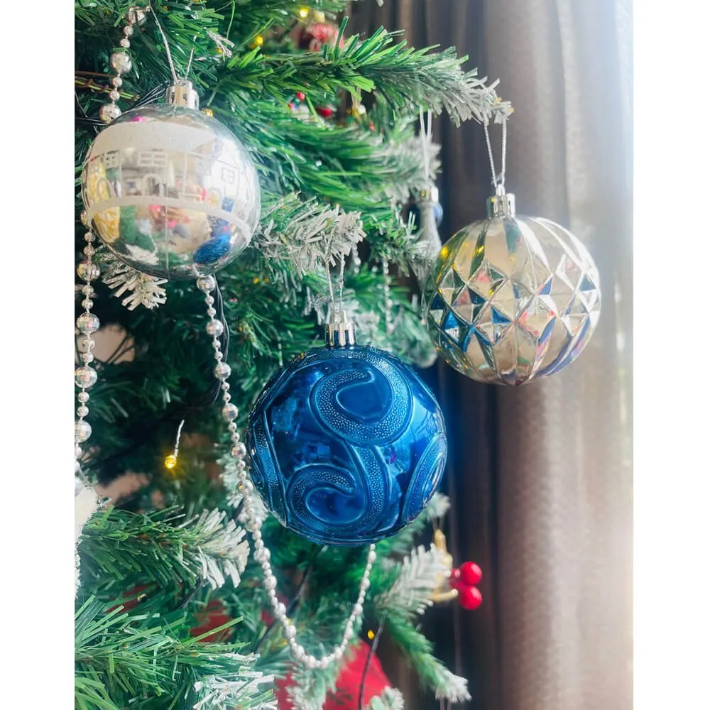 34 pcs, Blue & Silver Colour Hanging Christmas Tree Ornaments