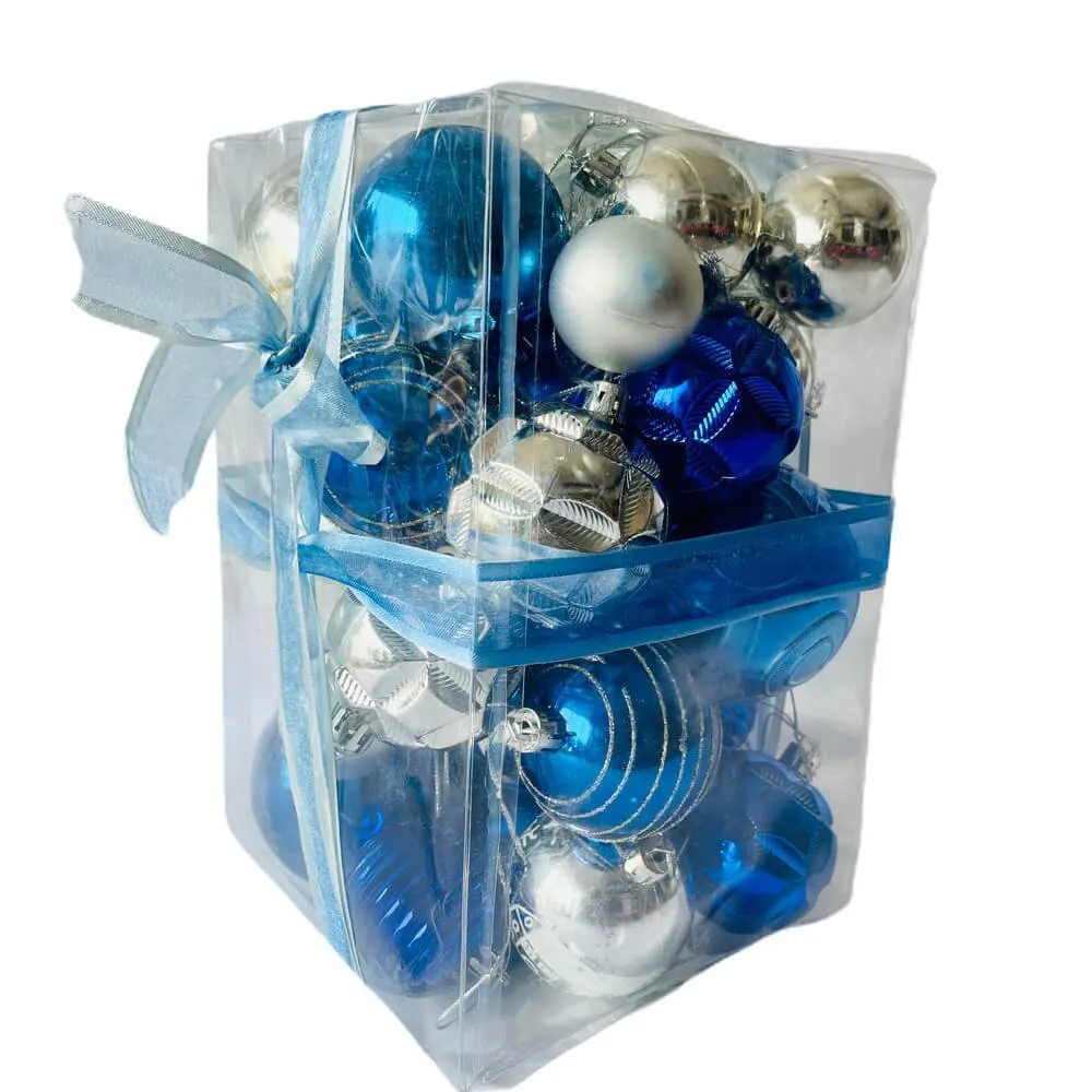 34 pcs, Blue & Silver Colour Hanging Christmas Tree Ornaments