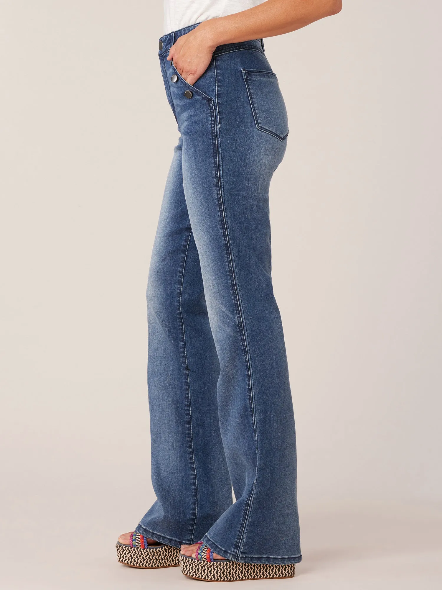 34" Inseam Long Blue "Ab"solution Skyrise Flare Jean