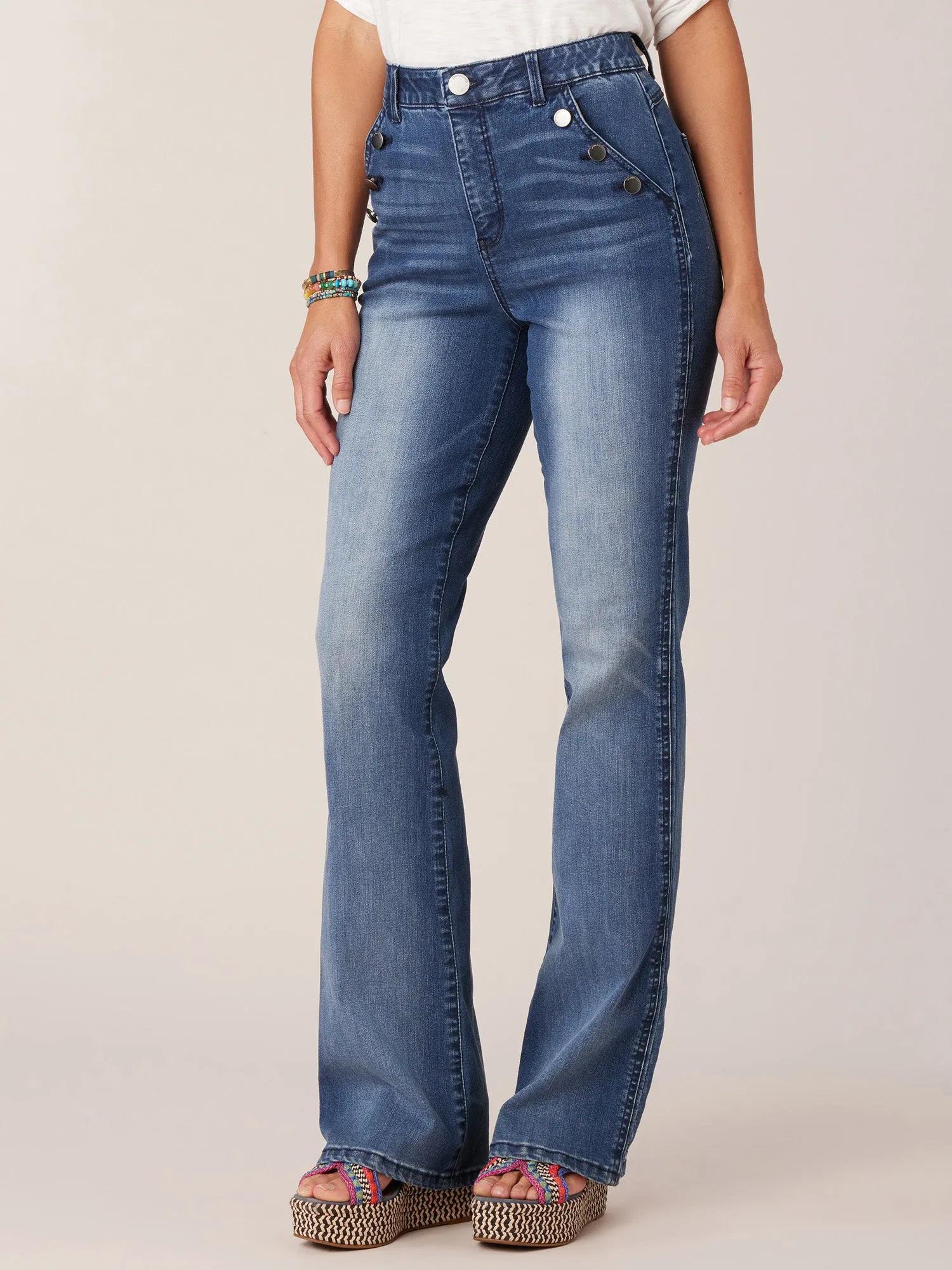 34" Inseam Long Blue "Ab"solution Skyrise Flare Jean