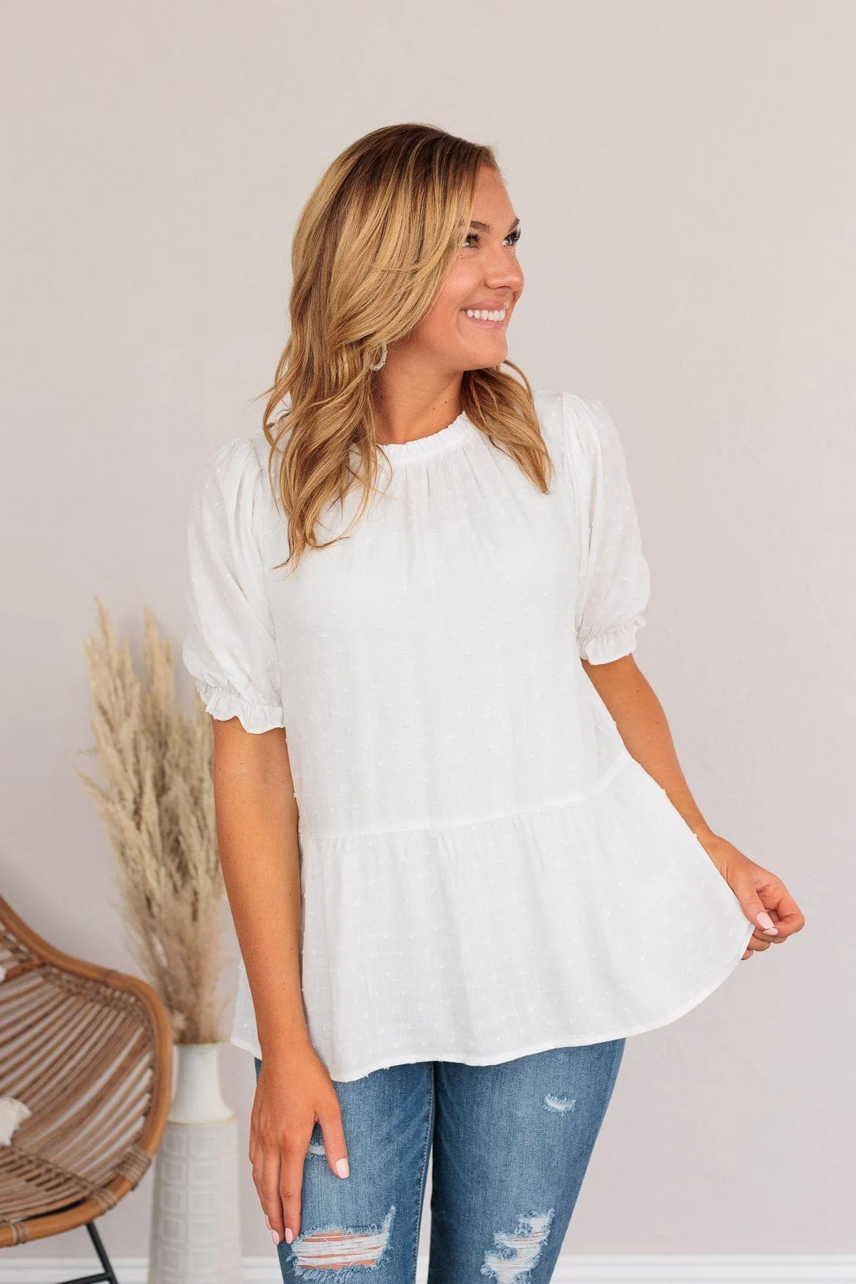 A New Vision Peplum Blouse- White