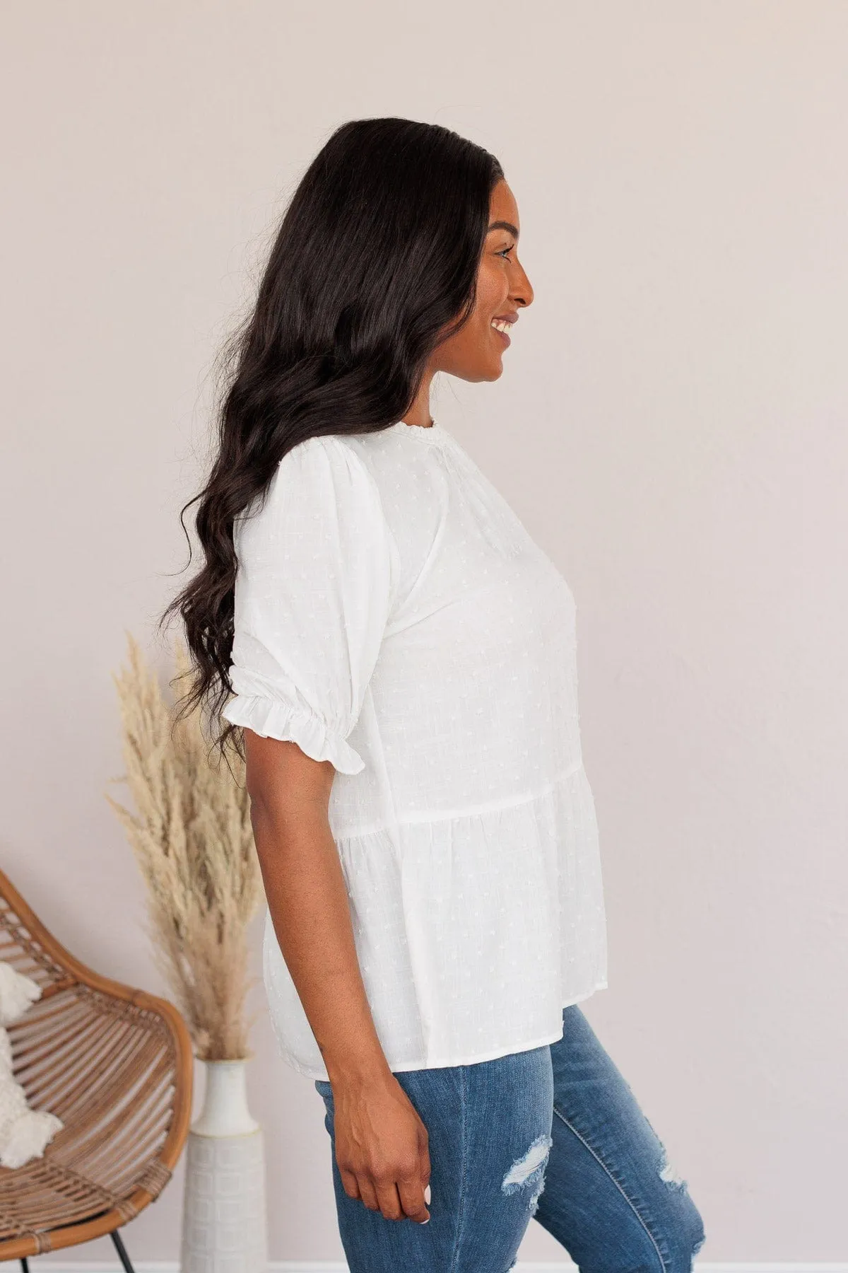 A New Vision Peplum Blouse- White