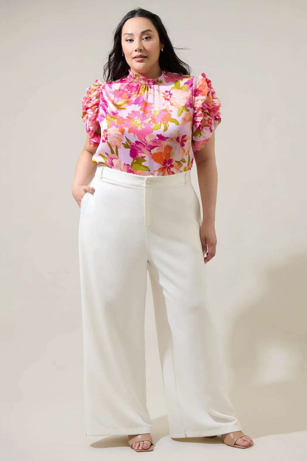 Abigal Floral Brenna Mock Neck Ruffle Blouse Curve