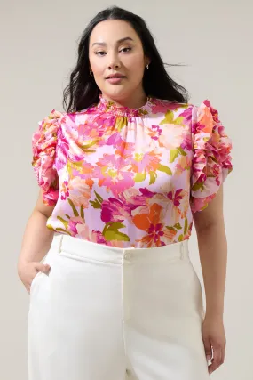 Abigal Floral Brenna Mock Neck Ruffle Blouse Curve