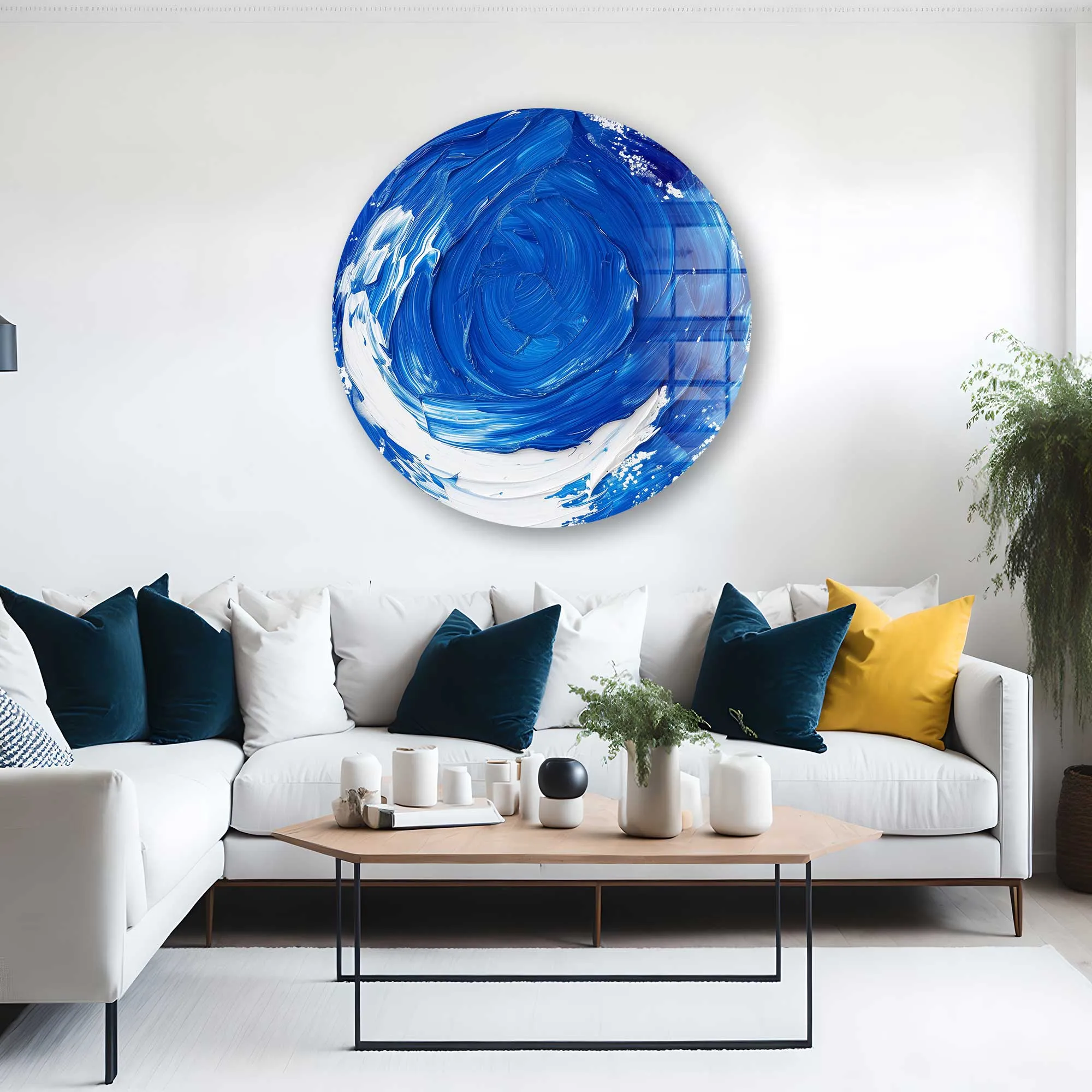 Abstract Ocean Blue- Rounded Glass Wall Art