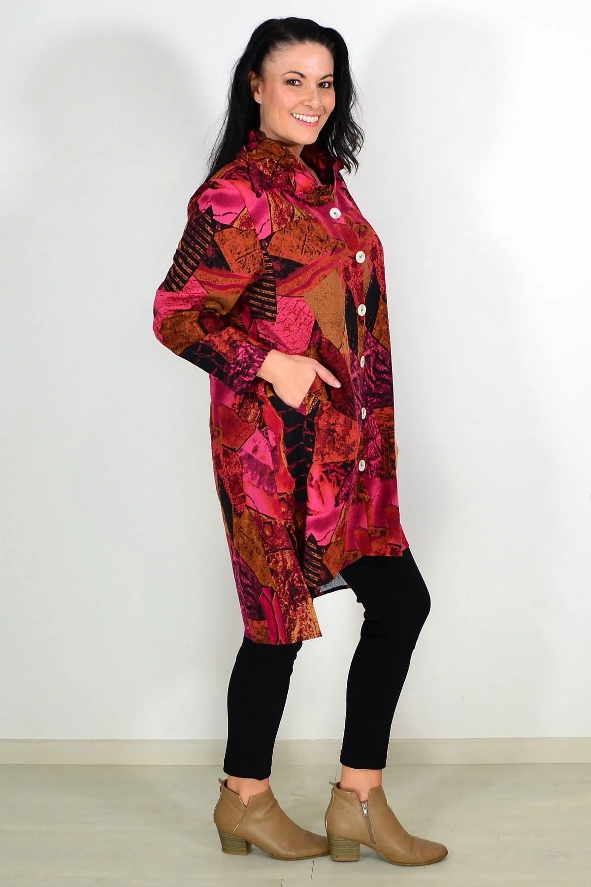 Abstract Pink Mustard Tunic Shirt