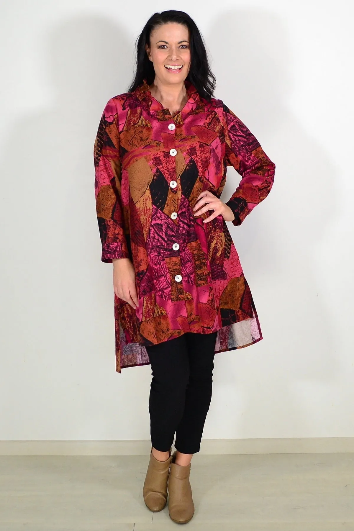 Abstract Pink Mustard Tunic Shirt