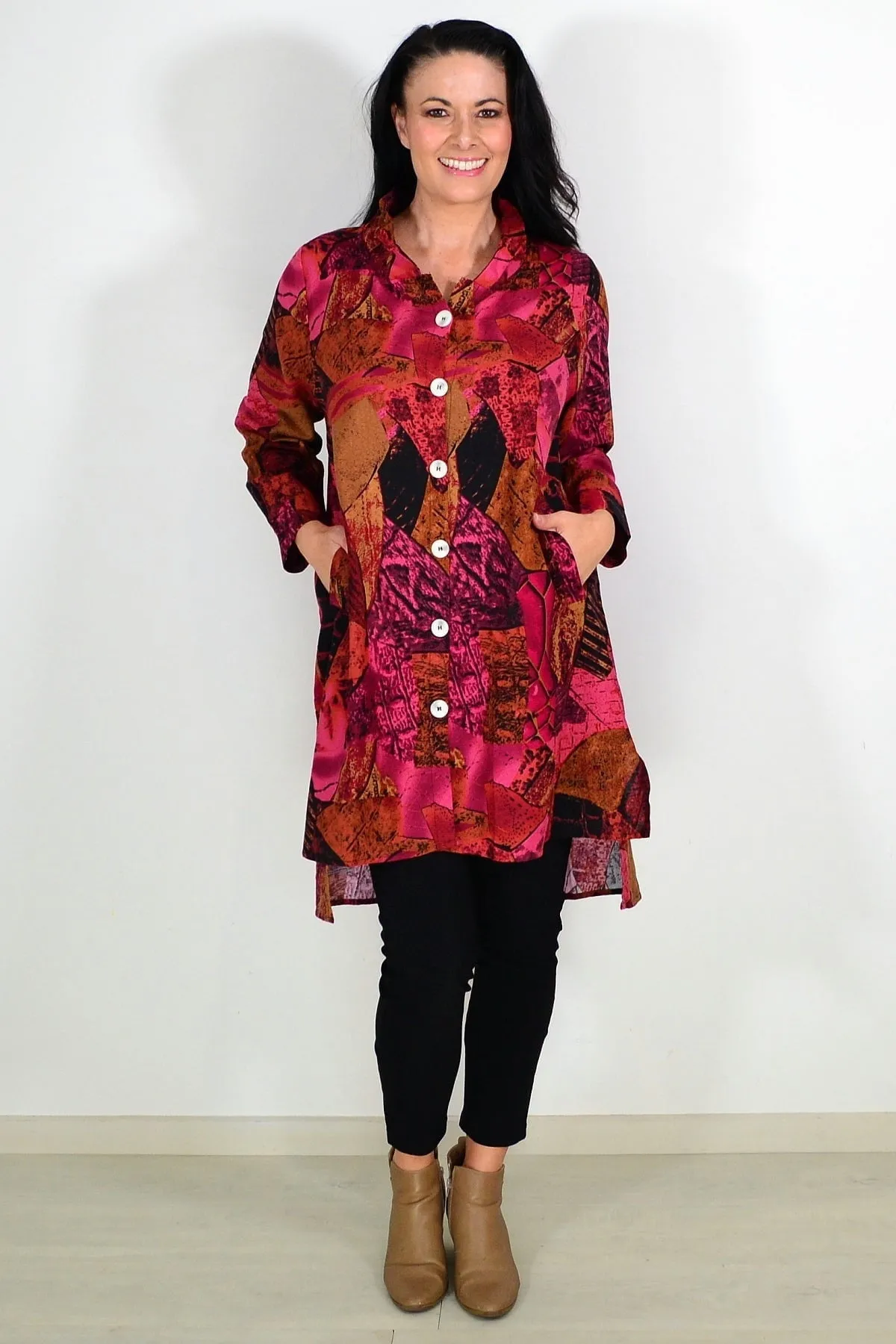 Abstract Pink Mustard Tunic Shirt