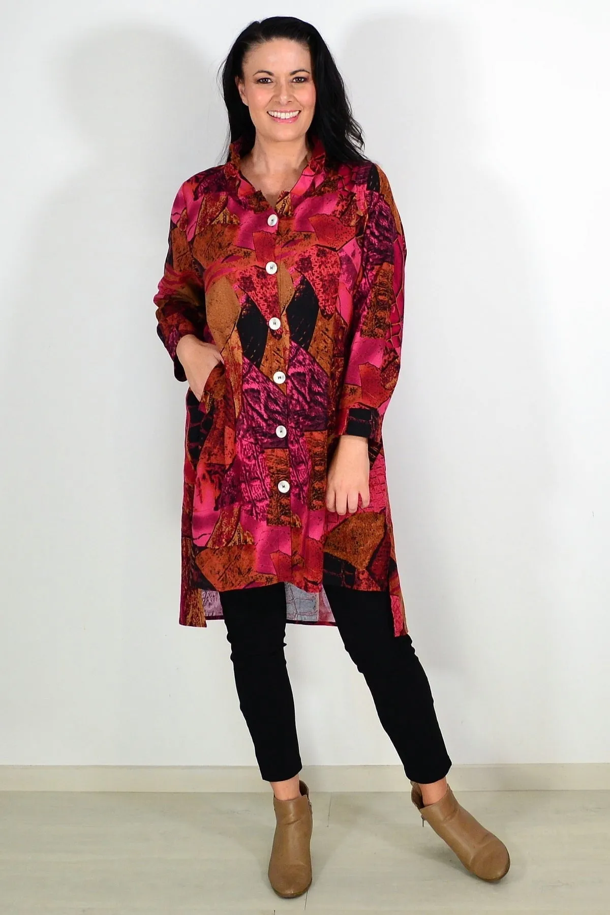 Abstract Pink Mustard Tunic Shirt