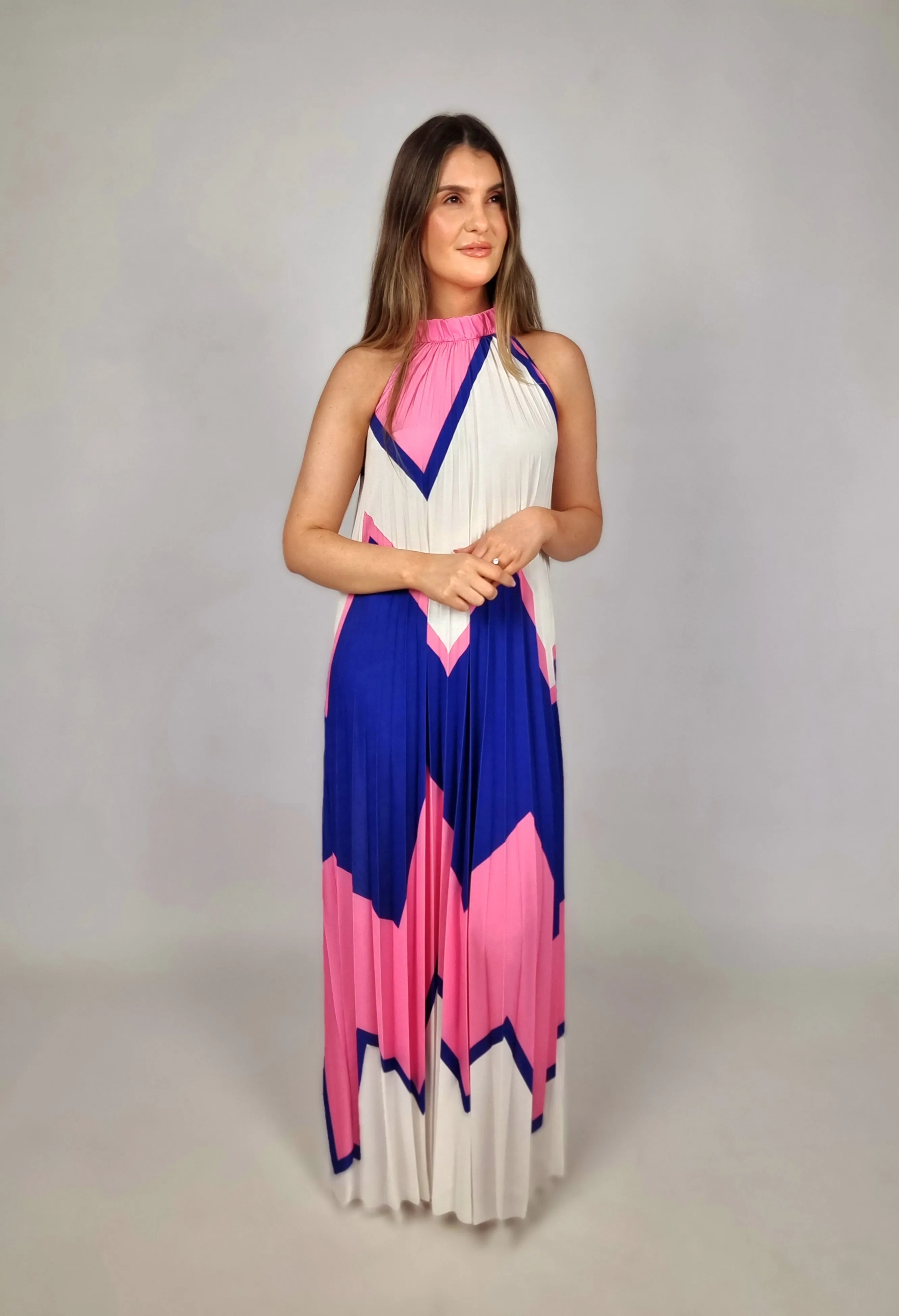 Access Pink Multi Pleated Halterneck Dress