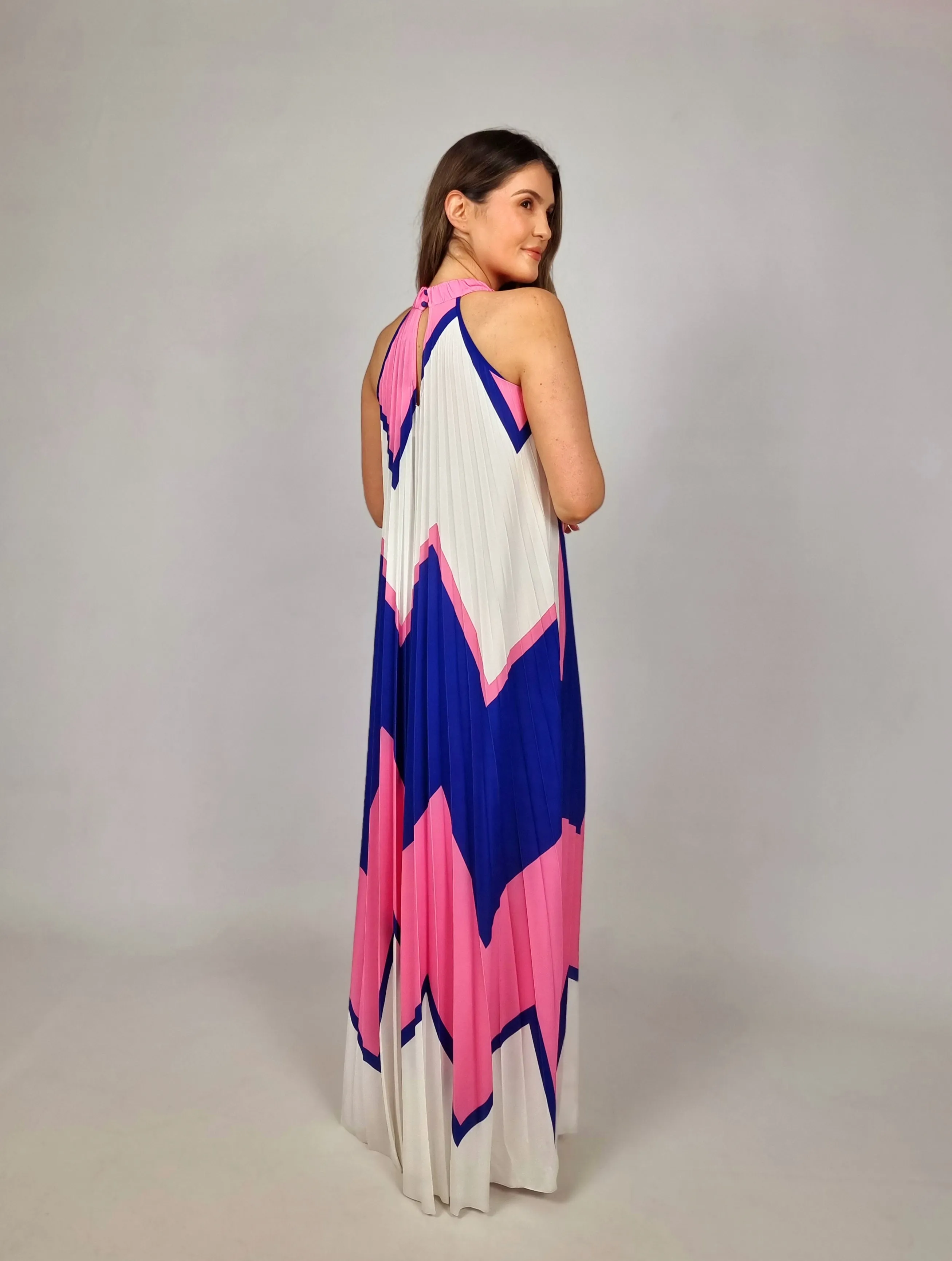 Access Pink Multi Pleated Halterneck Dress