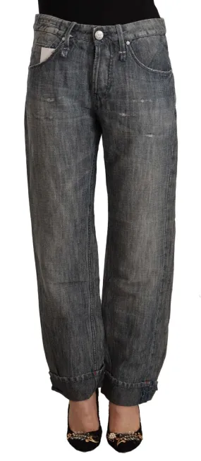 Acht Chic Gray Straight Cut Ramie-Cotton Jeans