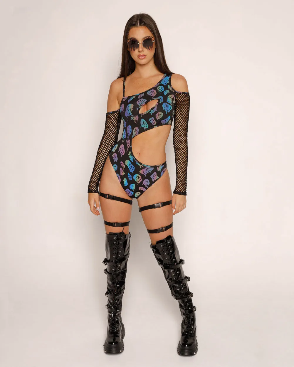 Acidcore Rainbow Reflective Cutout Bodysuit