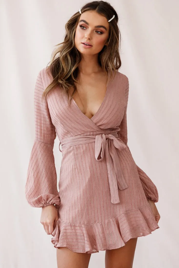 Adelaide Long Balloon Sleeve Wrap Dress Rose