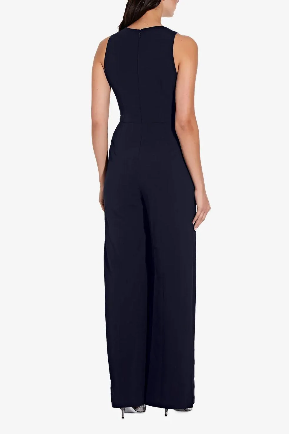 Adrianna Papell AP1E207760 Crew Neck Sleeveless Formal Wide Leg Jumpsuit