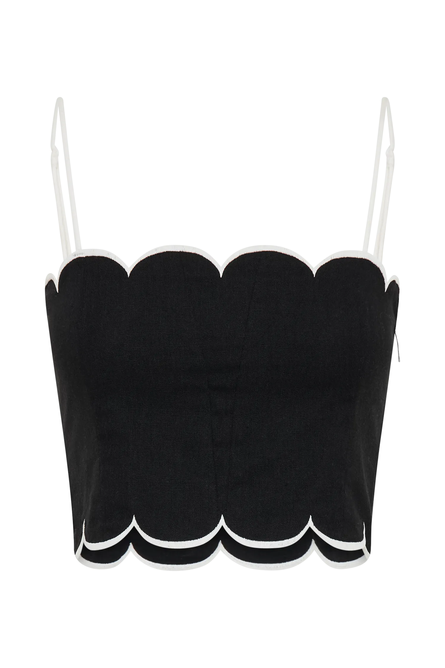 Alessio Scalloped Linen Top - Black