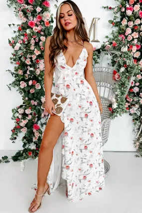 Always Elegant Ruffled Floral Maxi Dress (White)