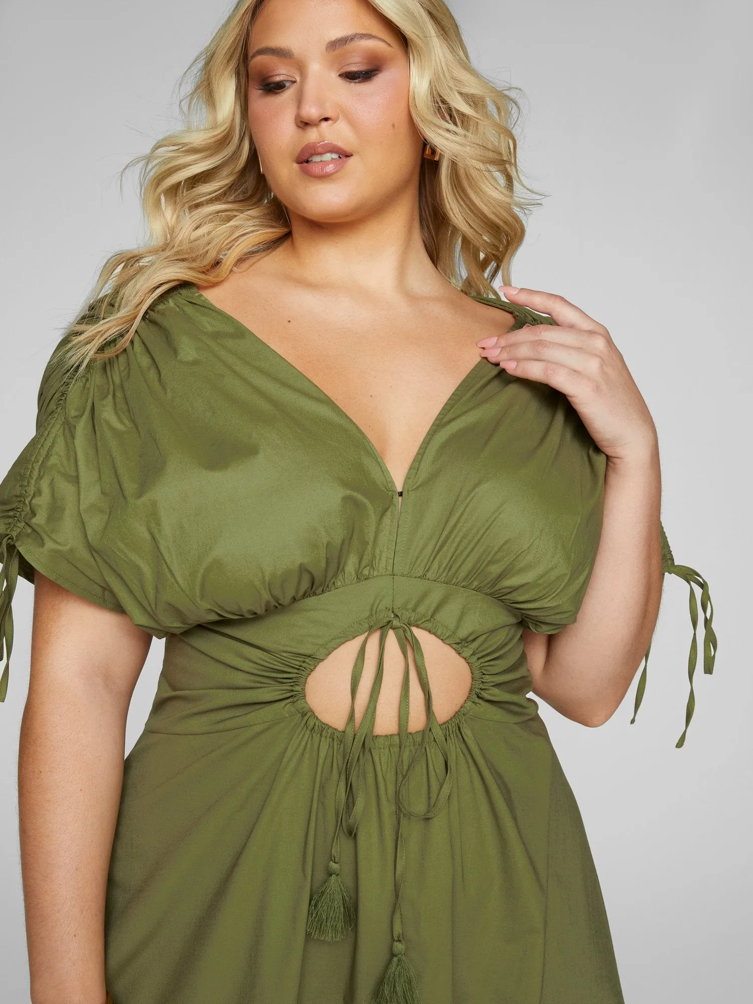 Alyssa Cutout Ruched Waist Maxi Dress