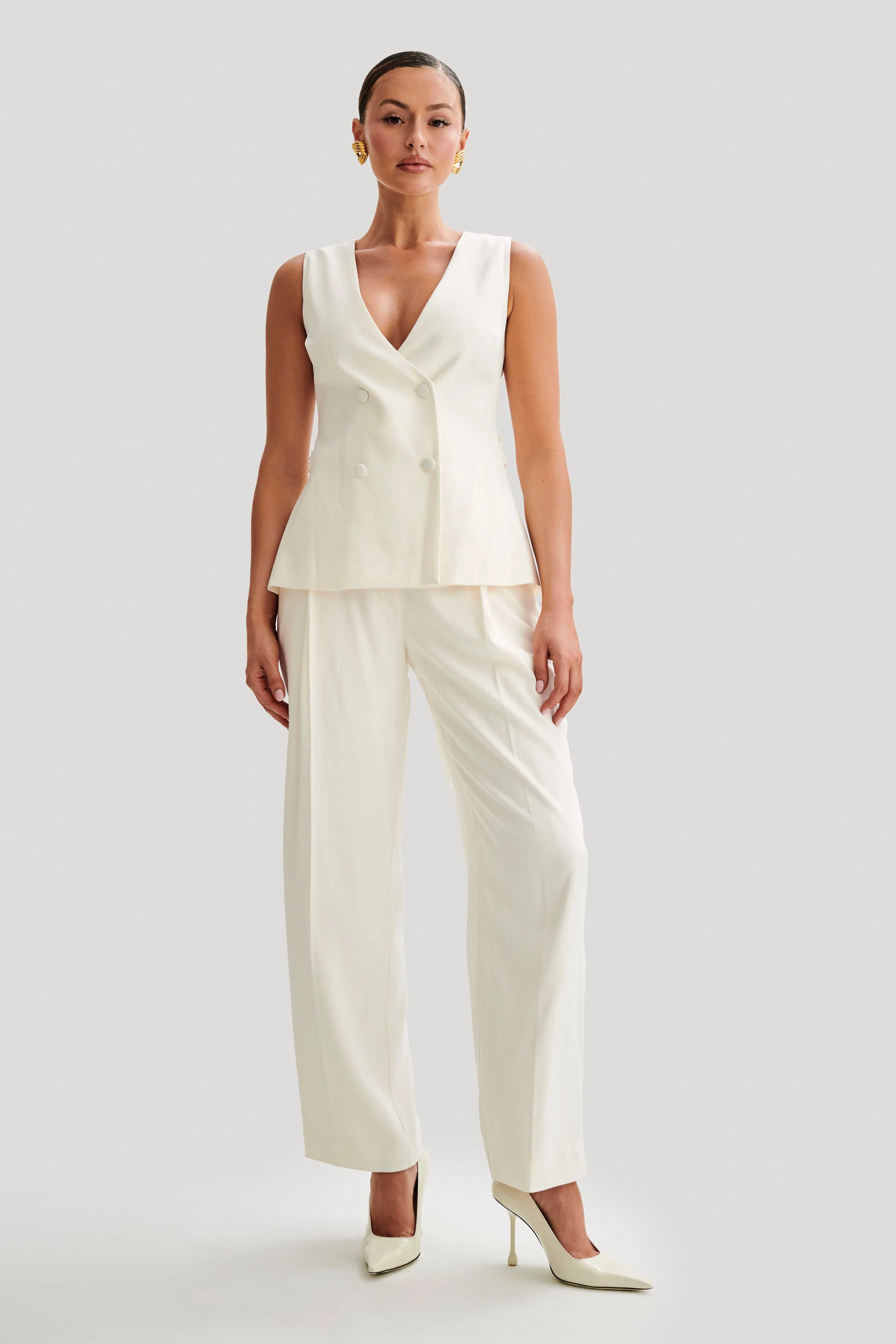 Amelie Suiting Longline Vest - Ivory