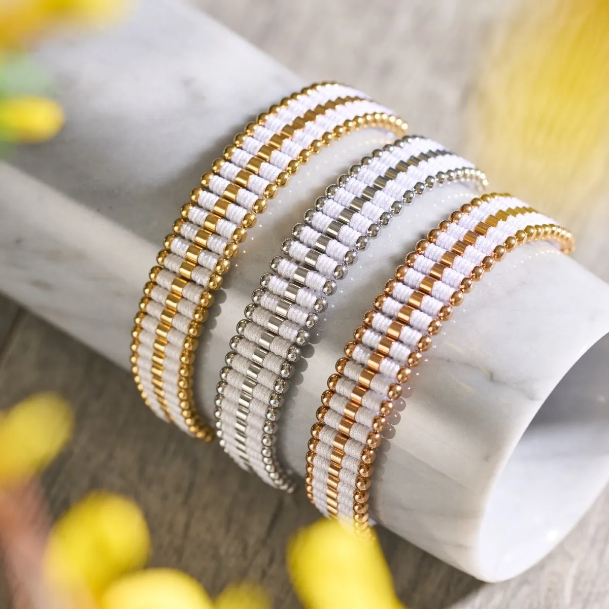 Amici | 18k Gold | White | Macrame Bracelet