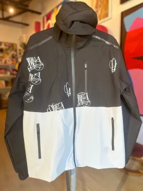 AMOS "Handsy" Hooded Jacket Black/ Grey with White Tags   Galeria Splash on Lower Back