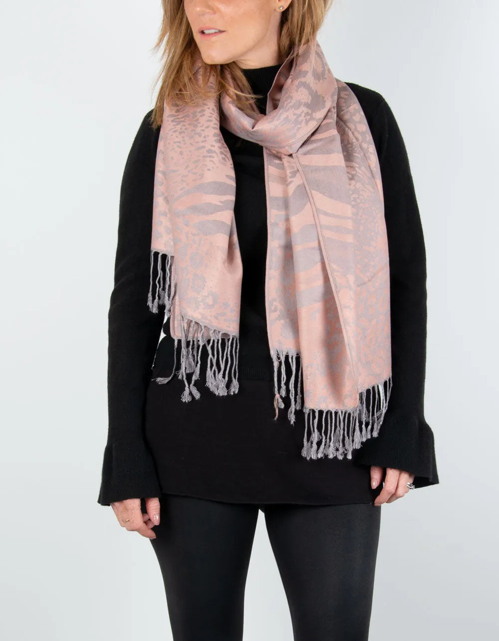 Animal Print Pashmina Dusky Pink