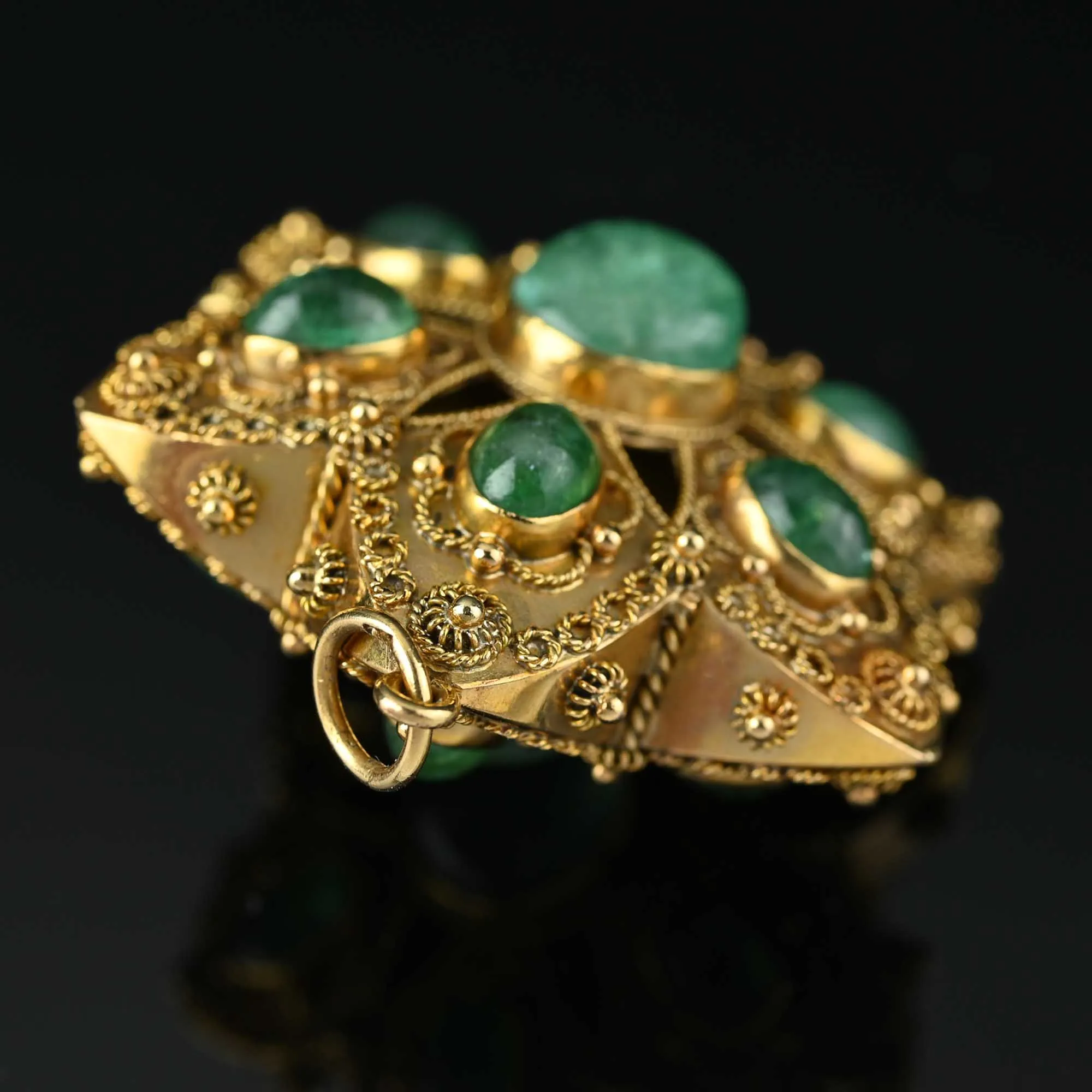 Antique Emerald Star 18K Gold Etruscan Pendant