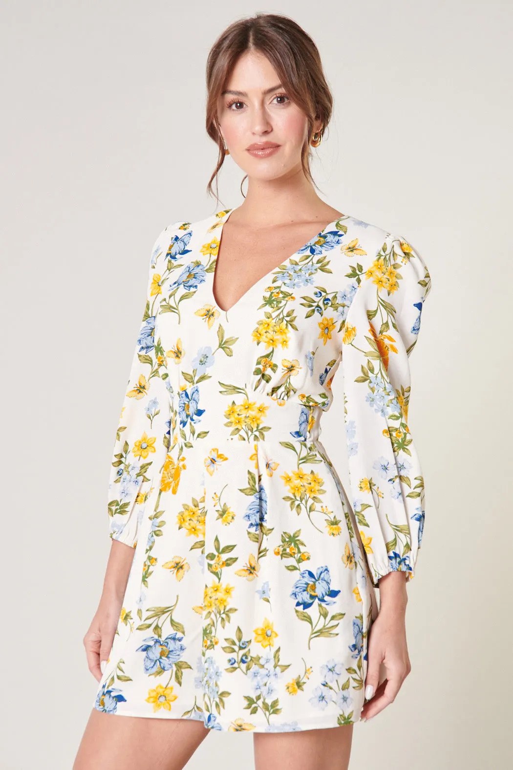 April Floral Balloon Sleeve Heartthrob Romper