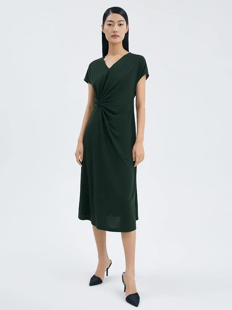 Asymmetrical Pleated Gathered Waist Dress