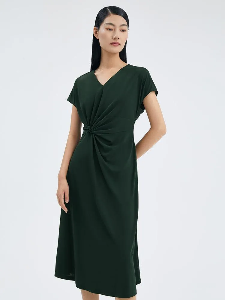 Asymmetrical Pleated Gathered Waist Dress