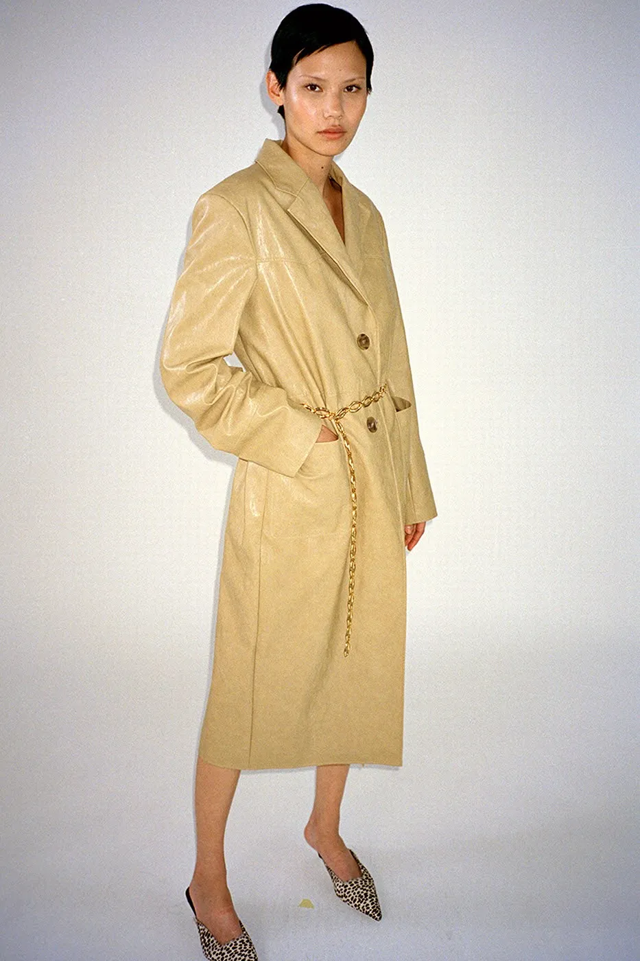 Atlas Coat Faux Leather Beige