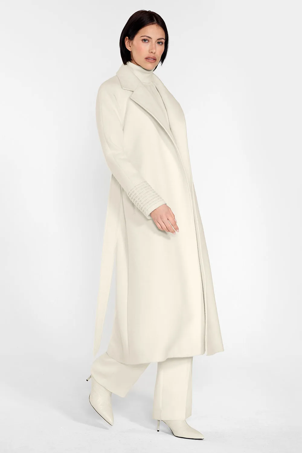 Baby Alpaca Long Notched Collar Raglan Sleeve Wrap Coat