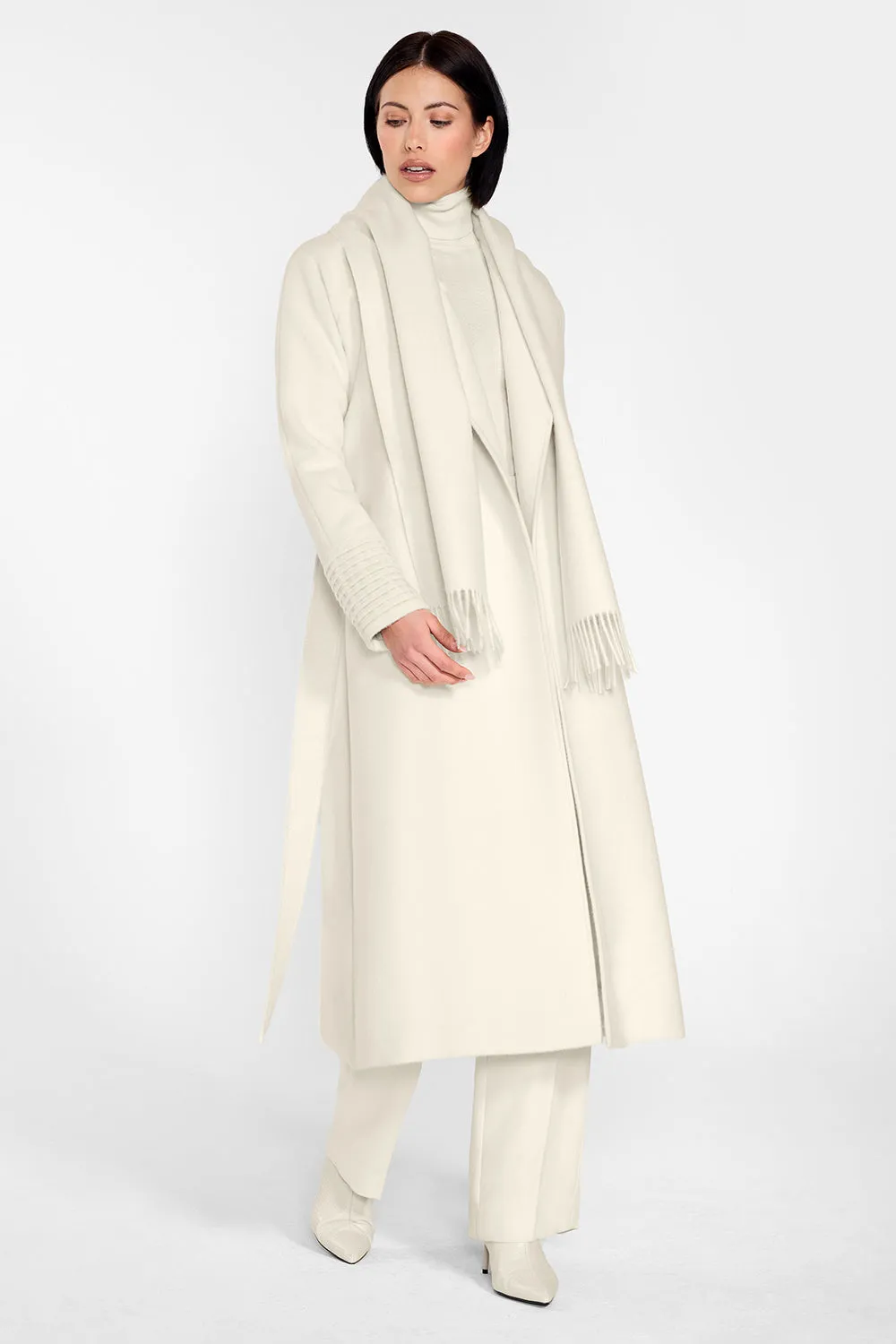 Baby Alpaca Long Notched Collar Raglan Sleeve Wrap Coat