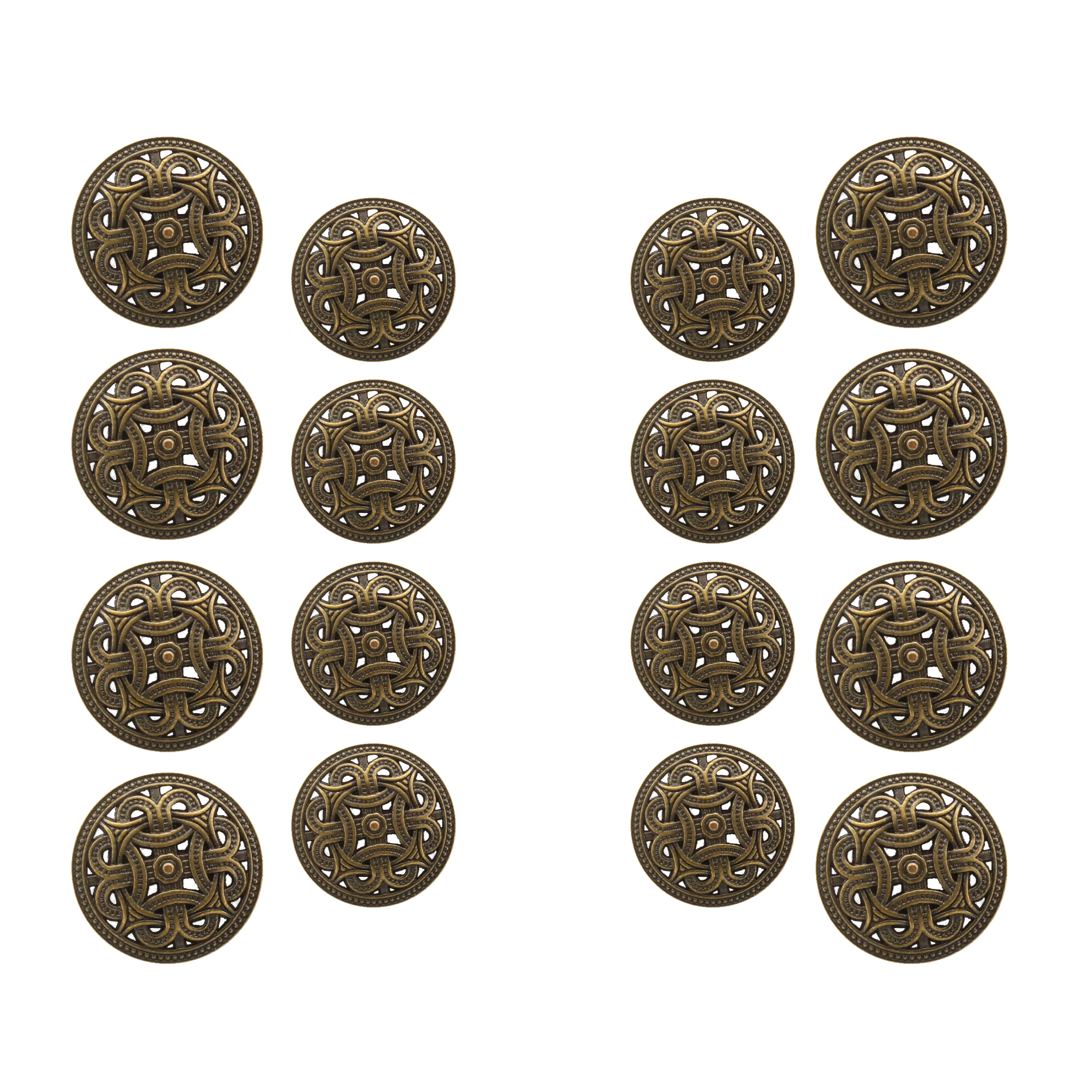 Baroque Design Embellished Metal Button( Pack of 8 Big   8 Small)