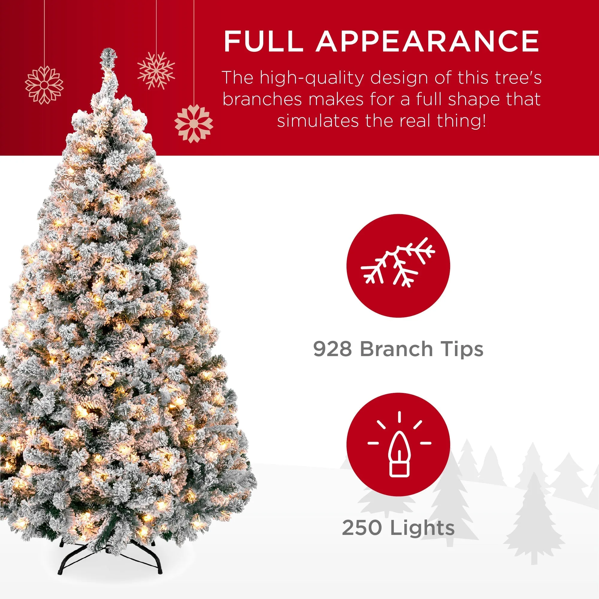 Best Choice Products 6ft Pre-Lit Holiday Christmas Pine Tree w/ Snow Flocked Branches, 250 Warm White Lights - Walmart.com