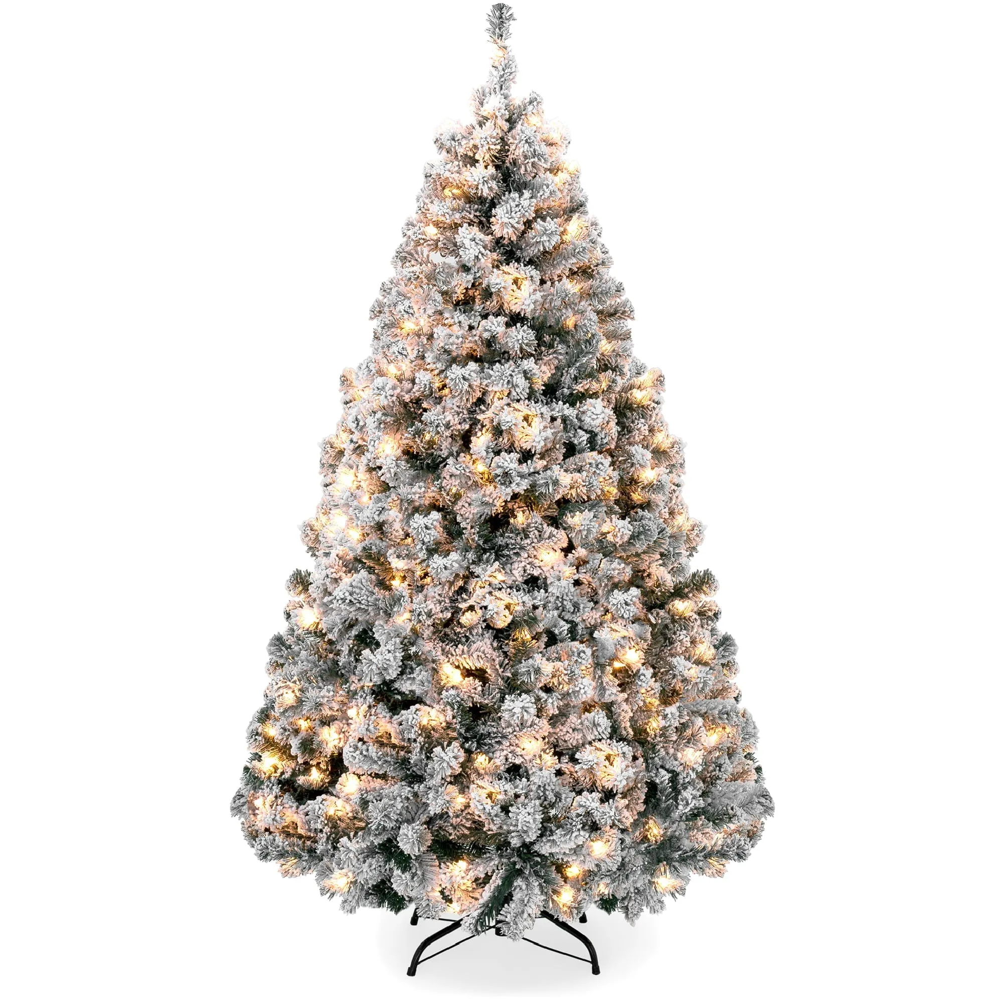 Best Choice Products 6ft Pre-Lit Holiday Christmas Pine Tree w/ Snow Flocked Branches, 250 Warm White Lights - Walmart.com