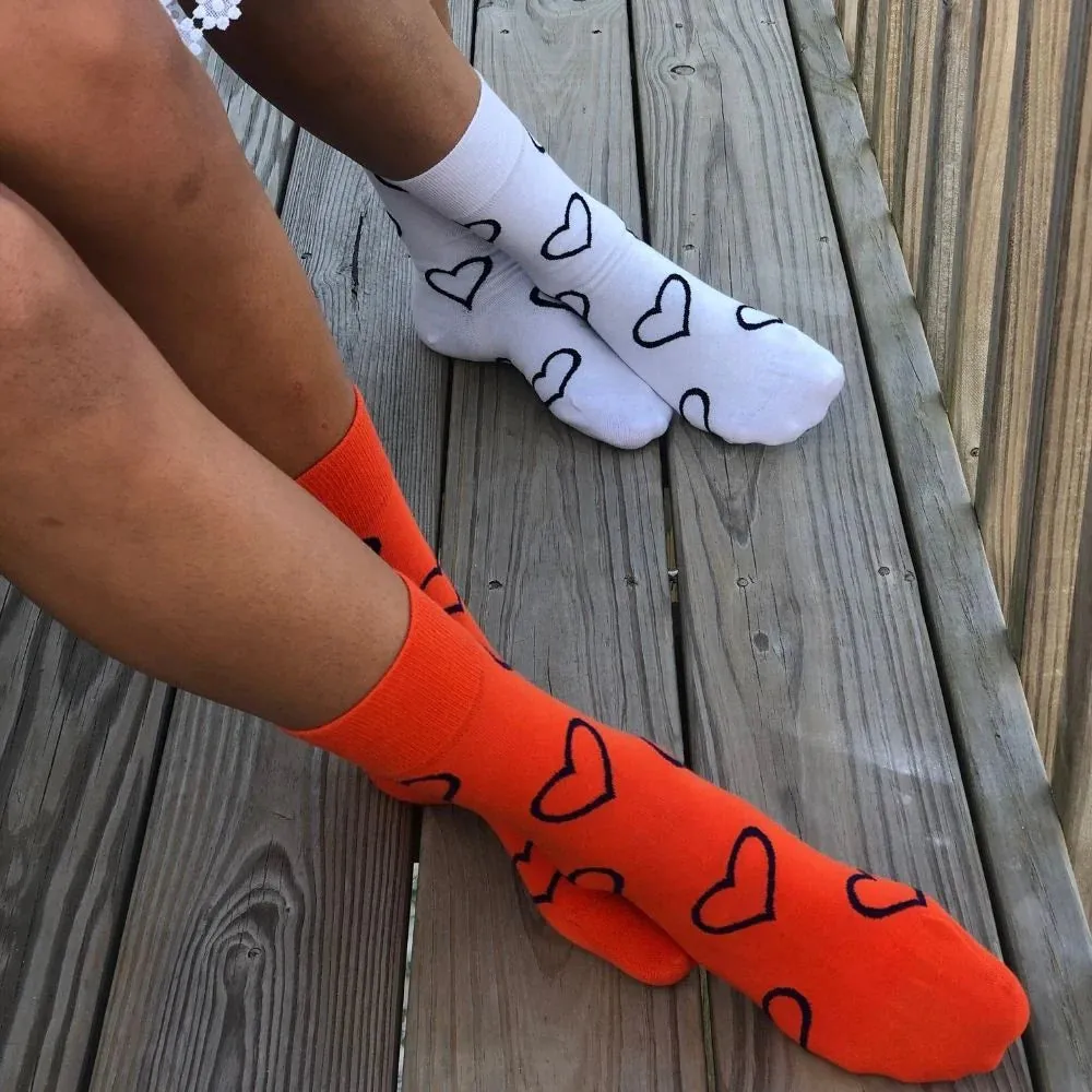 Big Heart Colorful fun patterned organic novelty orange crew socks