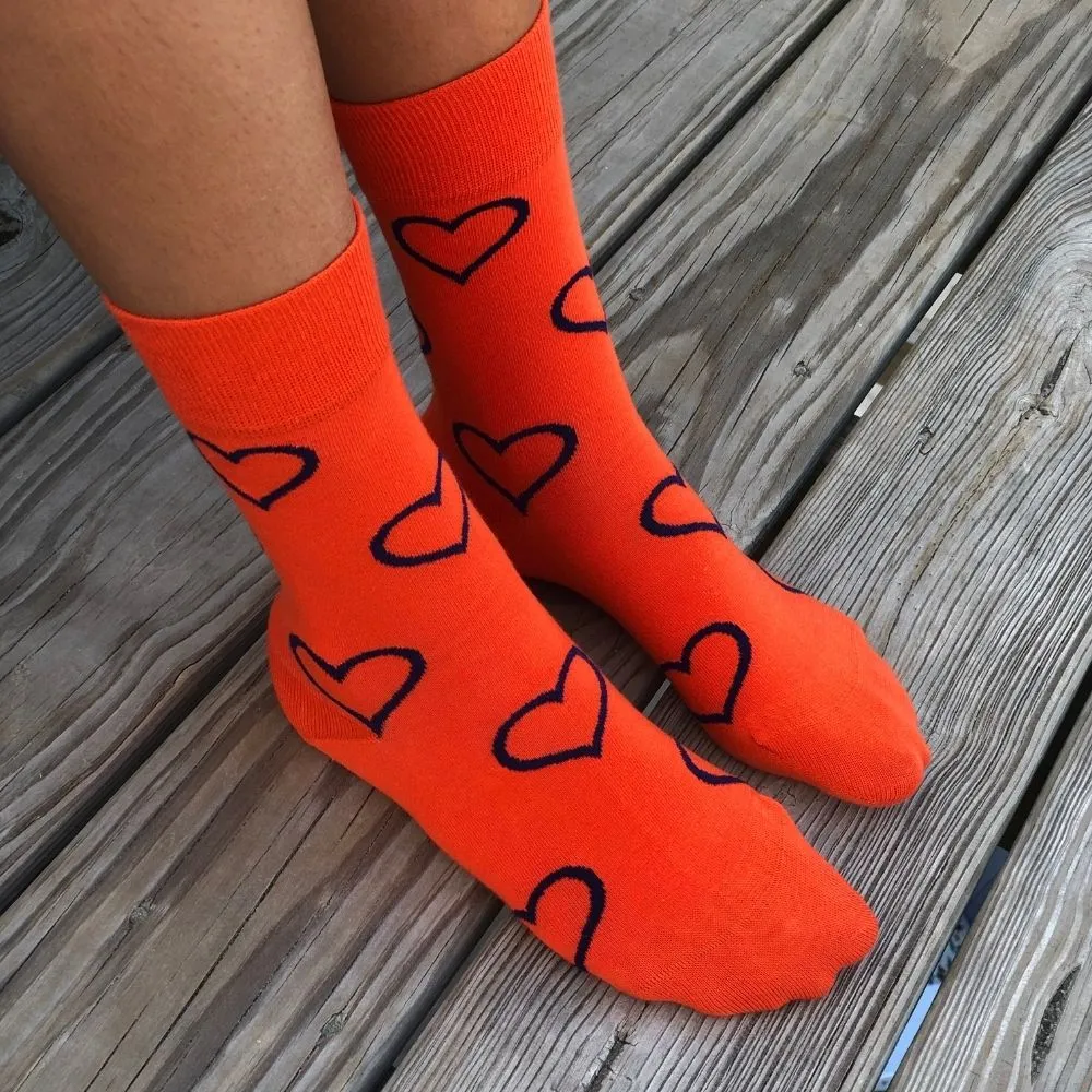 Big Heart Colorful fun patterned organic novelty orange crew socks