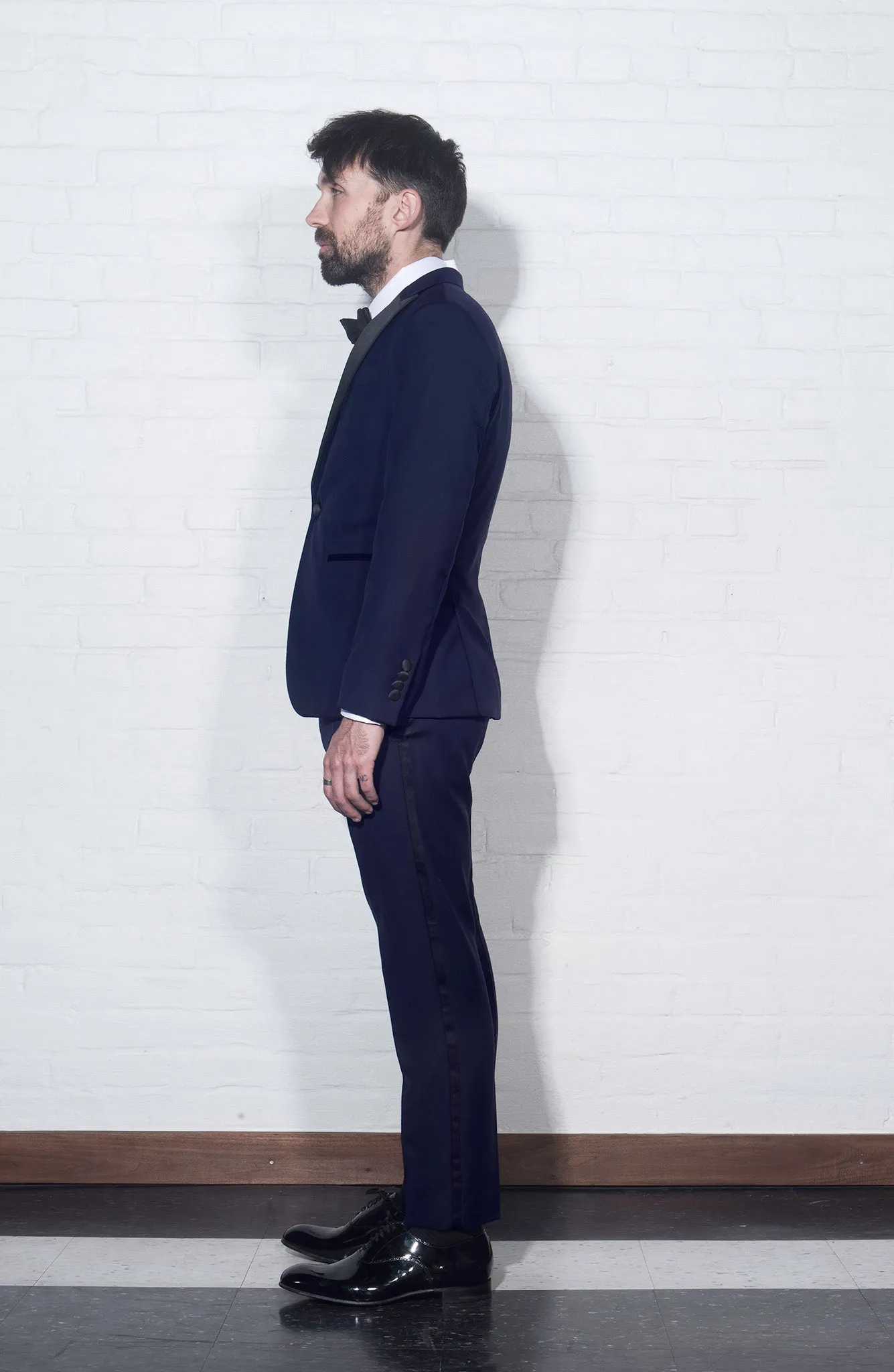 BKT50 Tuxedo Trouser in Super 110s - Navy with Satin Stripe