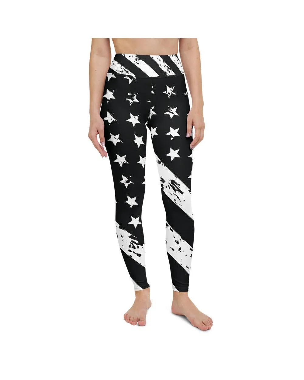 Black & White American Flag Yoga Pants