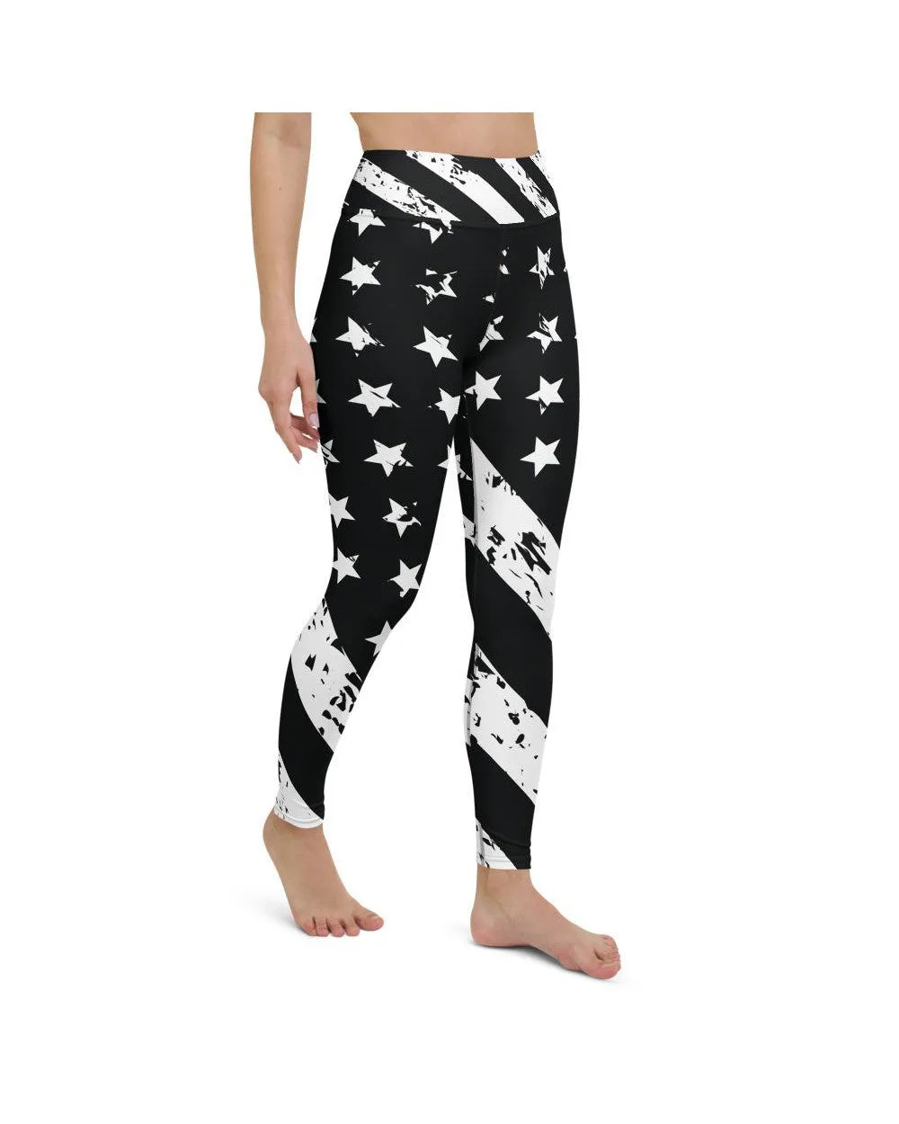 Black & White American Flag Yoga Pants