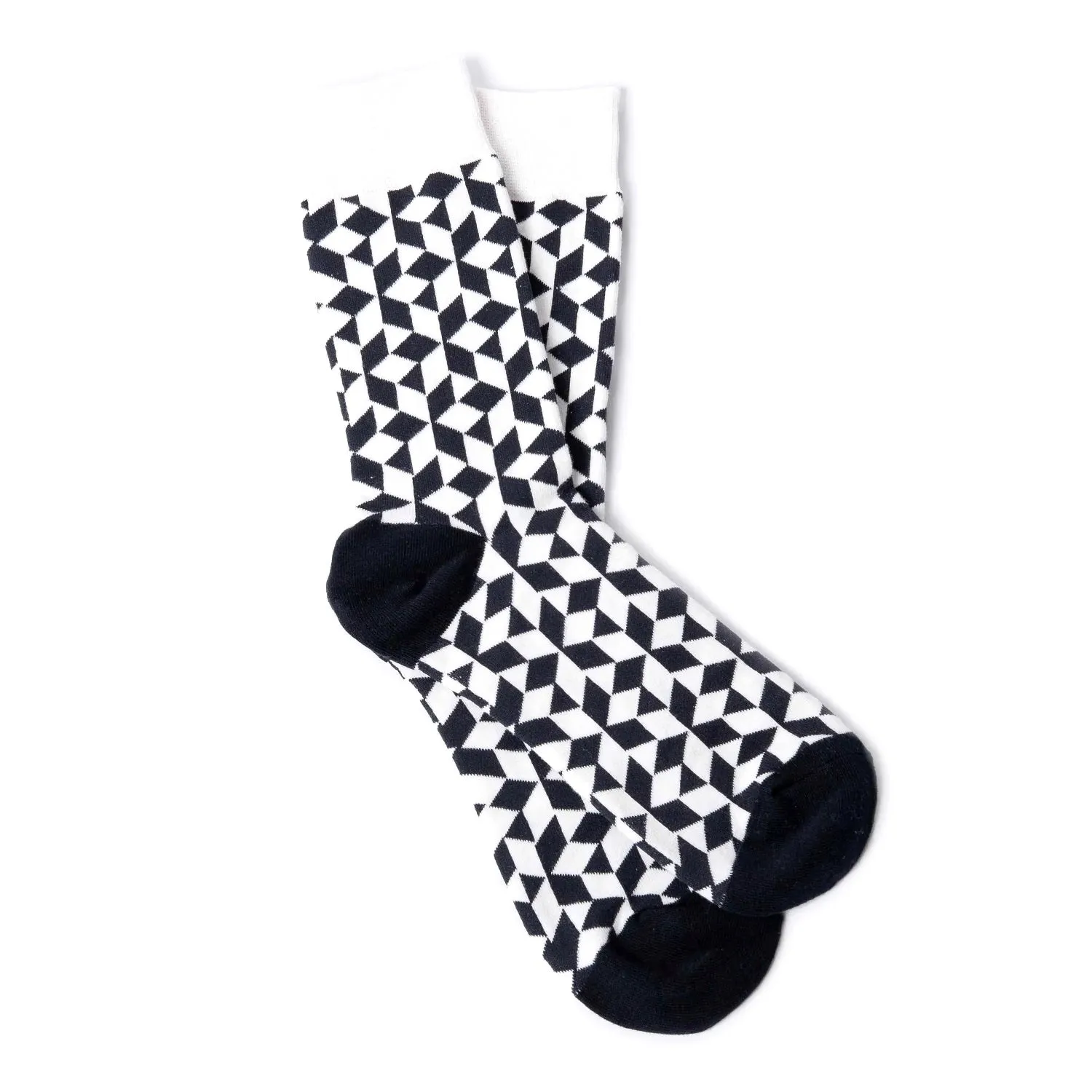 Black and White Diamond 3D Cubed Patterned Socks (Adult Large - Men's Shoe Sizes 8-12)