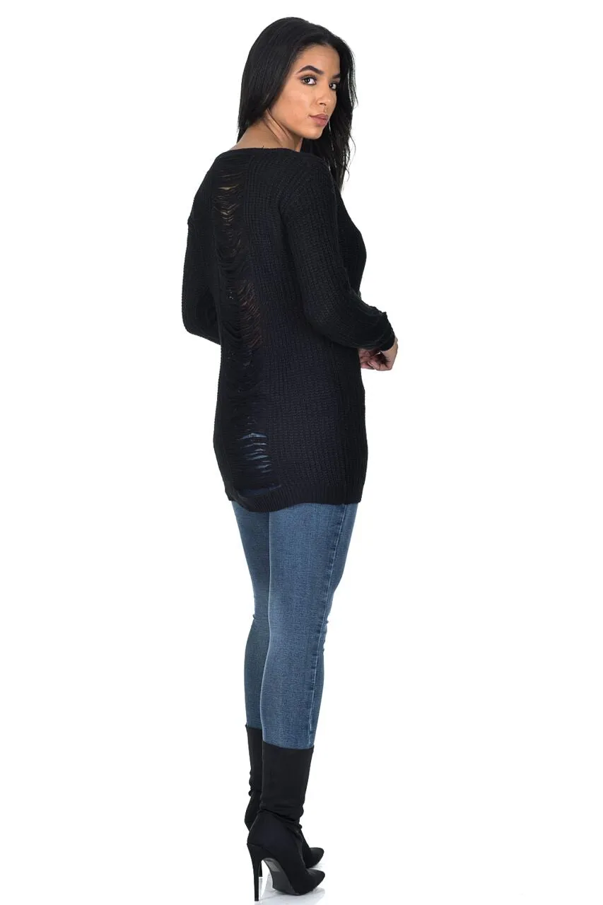 Black Cable Knit Ladder Back Jumper