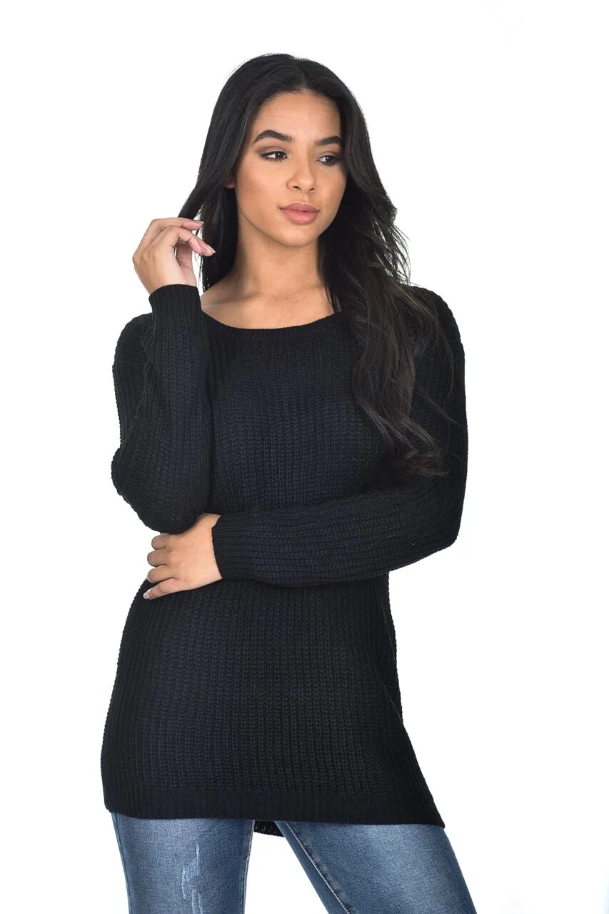 Black Cable Knit Ladder Back Jumper